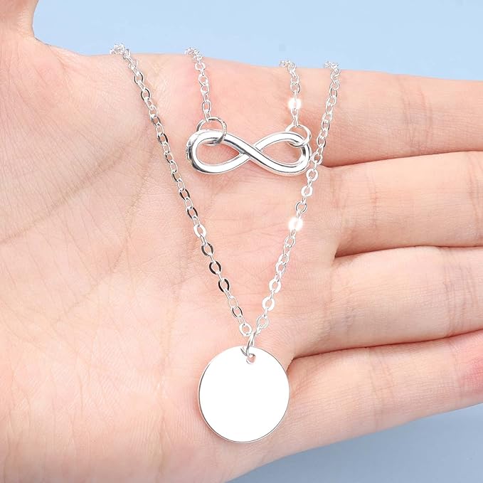 Boho Layered Infinity Coin Necklace Choker Silver Disc Pendant Necklace Forever Necklace Vintage Circle Choker Necklace Chain Jewelry for Women and Girls Gifts for Her