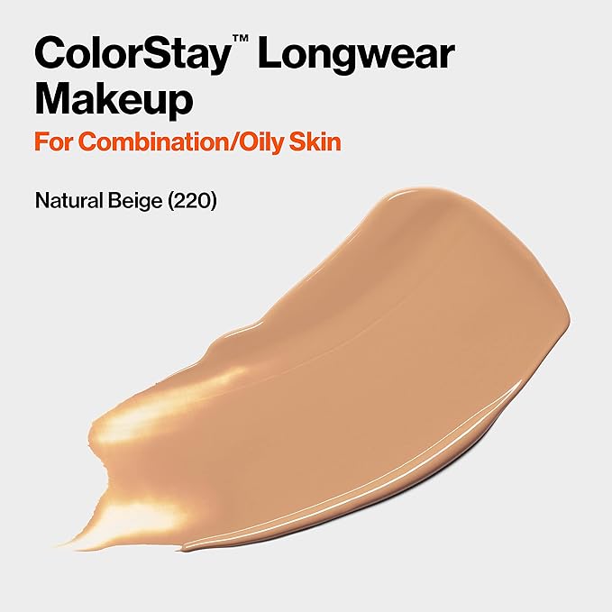 Revlon Liquid Foundation, ColorStay Face Makeup for Combination & Oily Skin, SPF 15, Medium-Full Coverage with Matte Finish, Natural Beige ((220), 1.0 oz