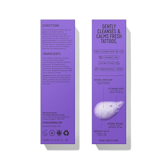 Stories & Ink Tattoo Care | AFTERCARE FOAM CLEANSER for fresh tattoos - For Fresh Tattoos, Soothes Skin, Ultra Gentle Soap, Sulfate Free, Fragrance-free, Vegan & Cruelty-free, 150 mL / 5.1 Fl Oz