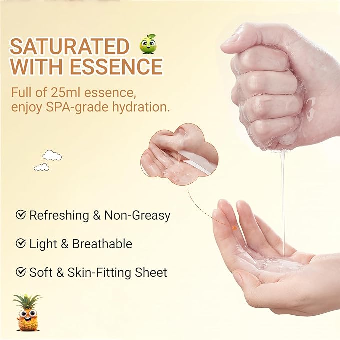 Erinde 28 Pack Fruit Face Masks Skincare for Kids, Sheet Hydrating Facial Mask for All Skin Types, Bulk Face Mask for Women Skin Care, Spa Birthday Party Gifts for Teens Girls