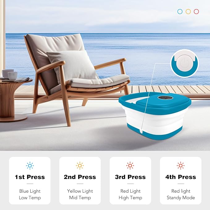 Collapsible Foot Spa with Heat, Remote Control, Temperature Control, Bubbles, Pumice Stone, Red Light, Timer, 16 Massage Roller Pedicure Foot Bath Tub Foot Soaker for Relaxation & Stress Relief