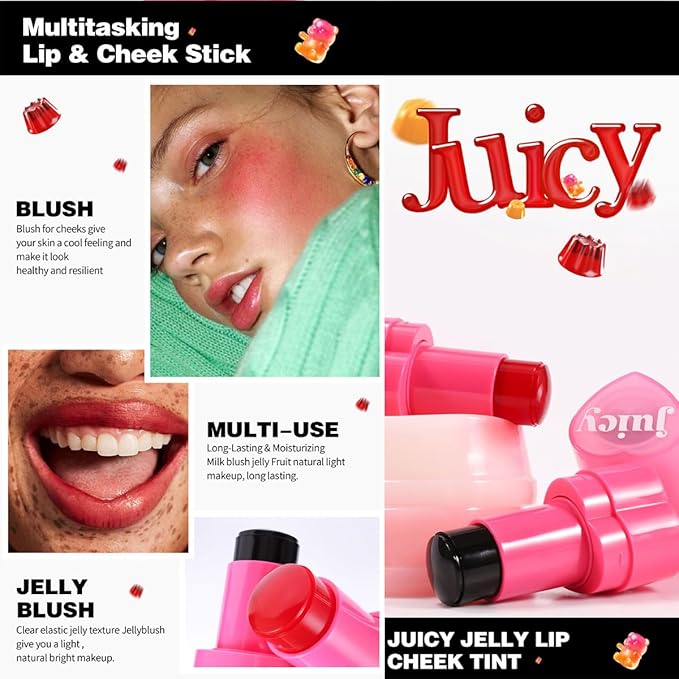 Cooling Water Jelly Tint Stick，Multi-Use Juicy Love Blush, 3-In-1cheek Blush & Eyeshadow & Lip Tinted Long-Lasting Moisture Stick，Bouncy Jelly Texture，Creates A Moist Watercolor Effect (#03, 0.32oz)