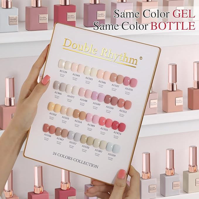 Double Rhythm 28Pcs 0.5Oz Gel Nail Polish Set Same Color Same Bottle Soak Off Gel Polish Kit Nail Art Manicure Salon DIY at Home for Women (Nude Pink Collection-T24-3)