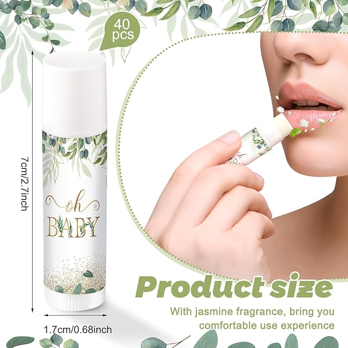 40 Pieces Lip Balm Bulk Baby Shower Jasmine Lip Balm Favors Floral Moisturizing Lip Balm for Women Children Men Girl kids Gender Reveal Favors Gift Baskets (Leaves)