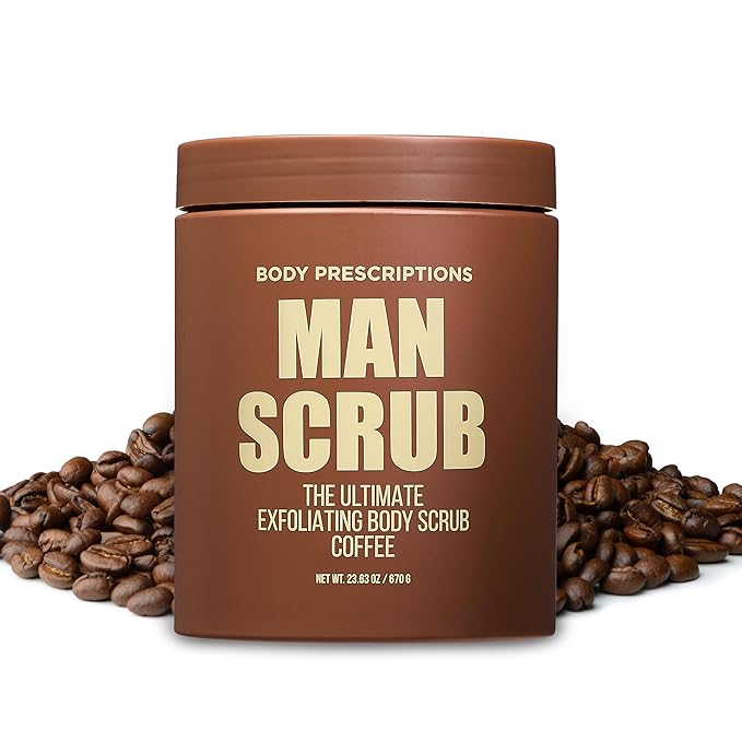 Body Prescriptions Men’s Exfoliating Body Scrub – Ultimate Skin Cleansing Wash in Jar with Twist-Top Lid, For All Skin Types, 21 Ounce (Pack of 1), Coffee