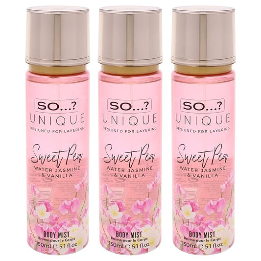So...? Unique Body Mist - Sweet Pea for Women - 5.1 oz Body Mist - Pack of 3