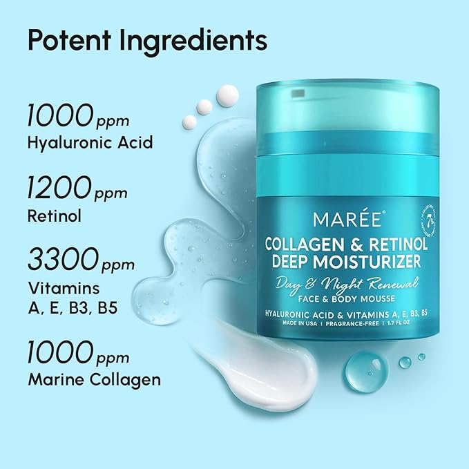 MAREE Face Moisturizer Retinol Cream for Face - Wrinkle Cream for Women - Anti Aging Face Cream - Facial Moisturizer with Collagen - Crema Hidratante Para la Cara for Skin Tightening