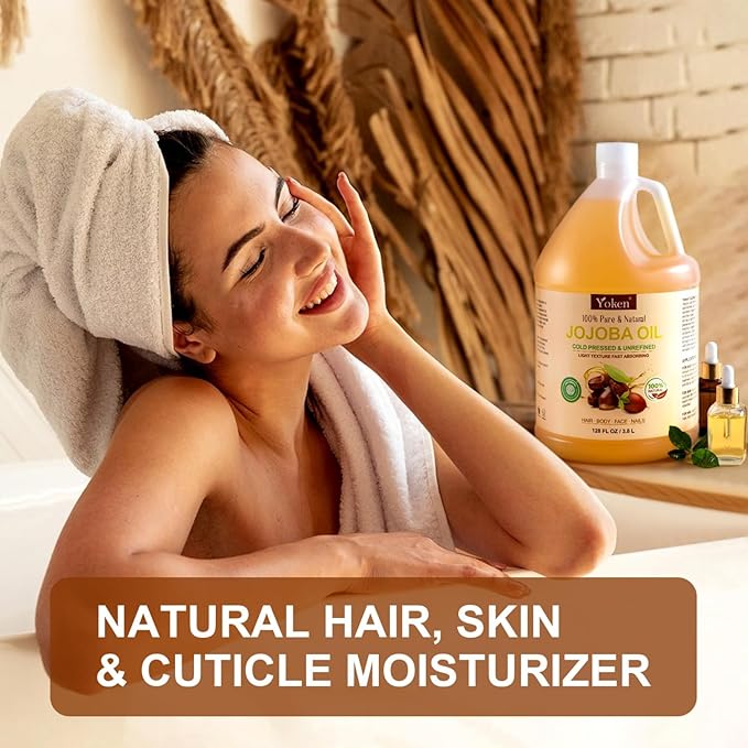 Yoken 1 Gallon Jojoba Oil EWG Verified - 100% Pure Jojoba Oils Bulk Cold Pressed Unrefined Hexane Free Virgin Golden jojoba Carrier Oil for Hair Skin Massage DIY Natural Body Moisturizer