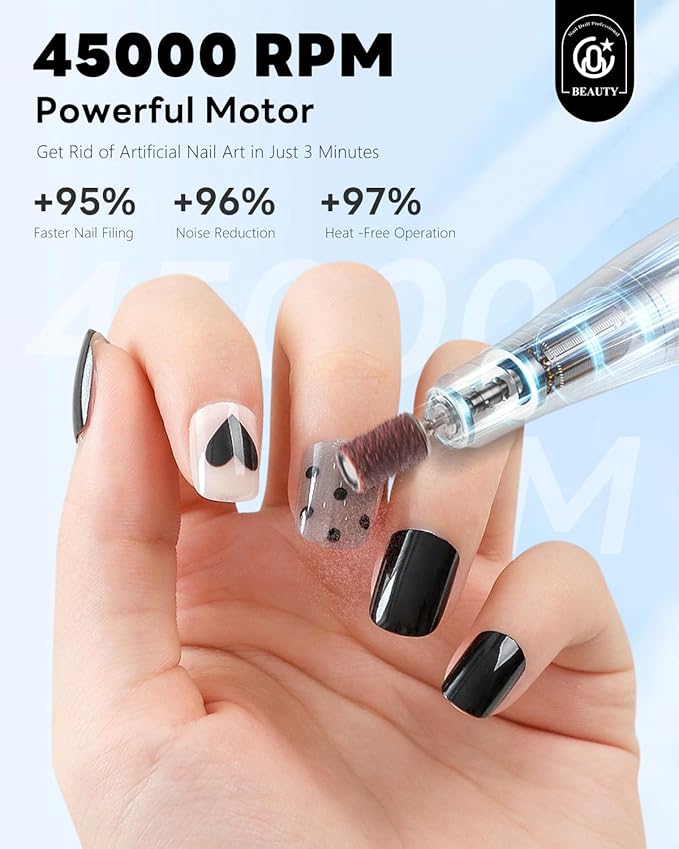 CozyZen Cordless Nail Drill Professional: 45000 RPM Rechargeable Electric Nail File Kit, Portable & Low Noise for Acrylic, Gel Nails, Manicure & Pedicure - Salon & Home Use