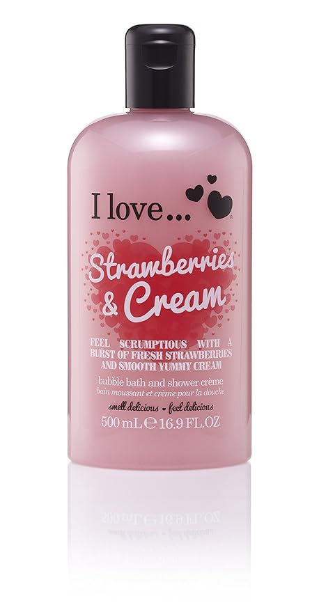 I LOVE Strawberries and Cream Bath and Shower Cream - Hydrating Body Wash and Bubble Bath - with Natural Fruit Extracts and Provitamin B5-16.9 oz