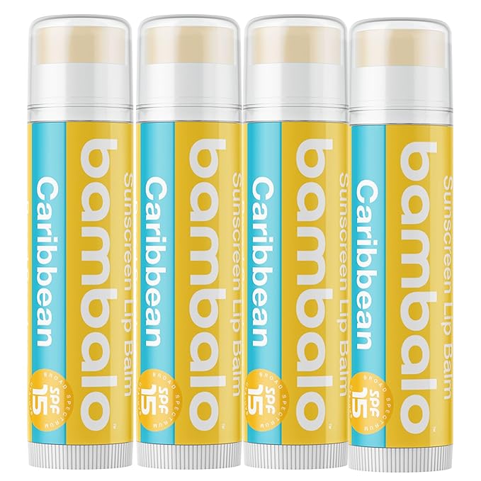 4-Pack Caribbean SPF 15 Lip Balm - Organic Ingredients, Broad Spectrum UVA/UVB Protection - Hydrating & Moisturizing, USA Made