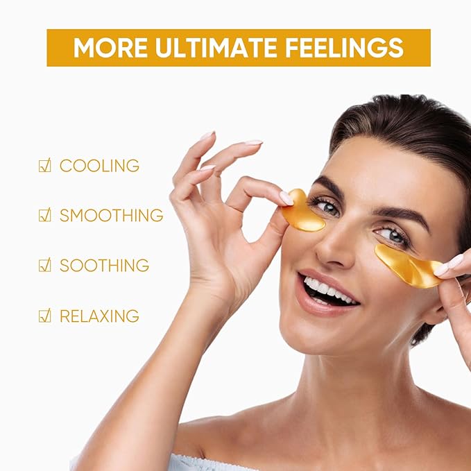 24k Gold Eye Treatment Maks 60PCS Under Eye Patch Cooling Under Eye Pads for Brightening Repairing and Refreshing Your Skin Under Eye Mask, Beauty Skin Care(gold)