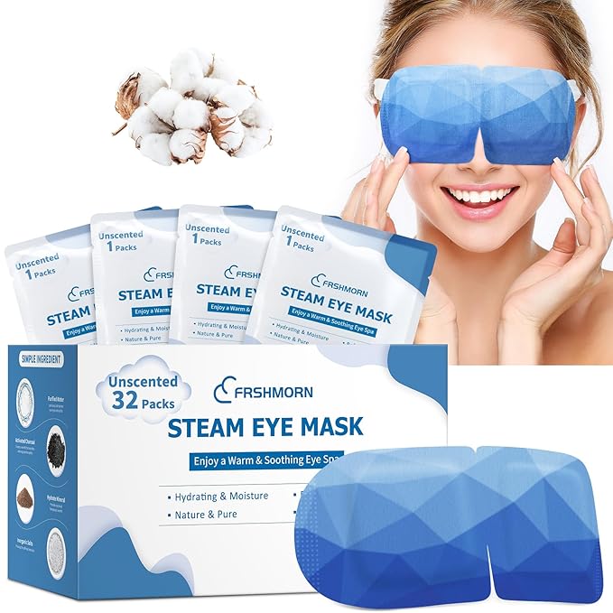 Steam Eye Mask, Moist Heat Warm Compress for Eyes Self Heating Disposable Heated Eye Mask, Portable and Comfortable Sleep Mask, Relax at Home Office Travel(Unscented, 32Packs)