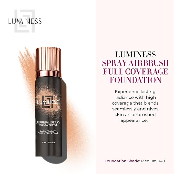 LUMINESS Spray Airbrush Foundation Makeup, Light Tan Shade 090 - Lightweight, Full Coverage Foundation for Face, Neck, & Body - Concealer for Seamless Blending, Natural-Looking Finish, 2.36 fl oz