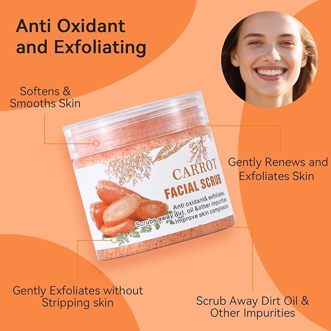 Carrots Cleansing Facial Scrub, Facial Exfoliating Scrub, Facial Scrubs for Women, Deep Cleansing Face Wash Cleanser for Women Men
