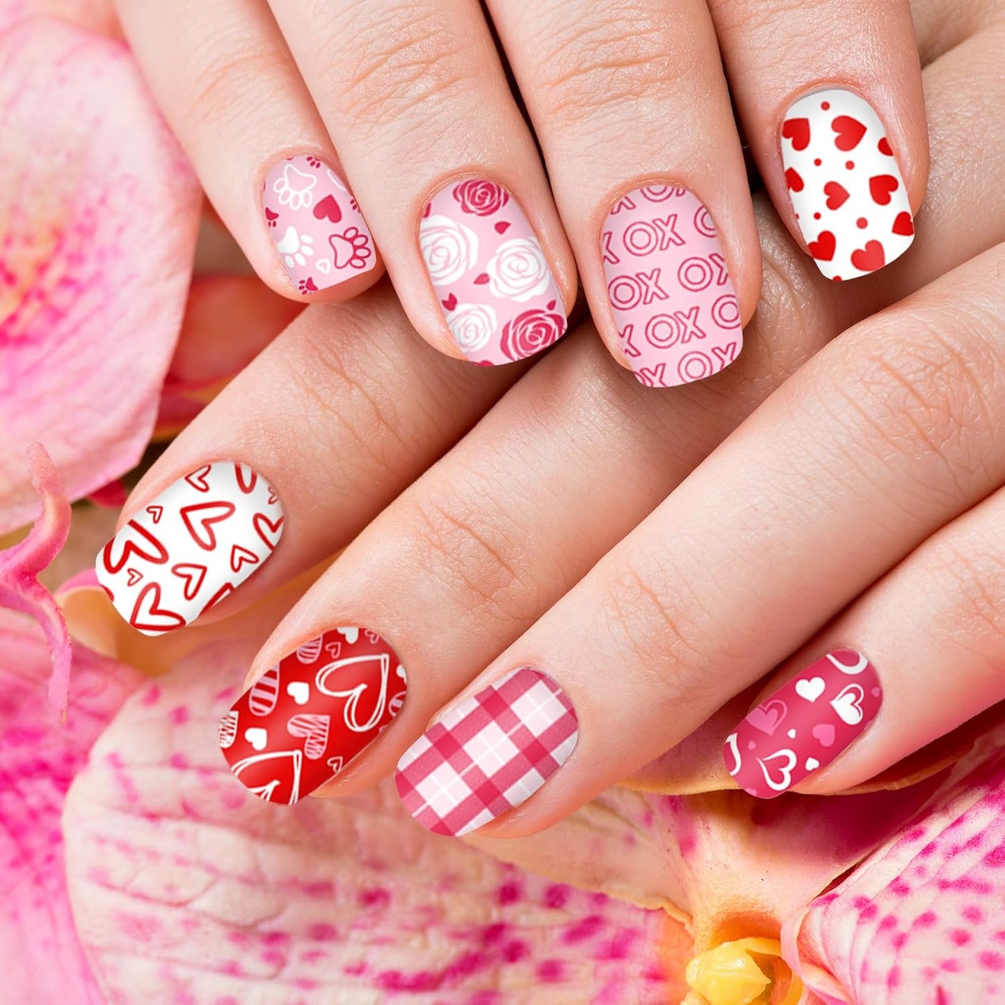 Whaline 10Pcs Valentine's Day Nail Art Stamping Plate Kit Romantic Love Heart Rose Design Nair Art Plate for Wedding Anniversary DIY Print Manicure Salon