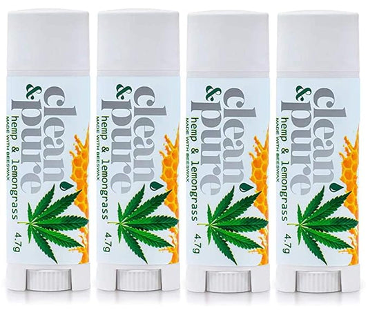 Lip Balm 4-Pack (Hemp & Lemongrass) | Lip Care Set With 100% All Natural Beeswax and Vitamin E Oil