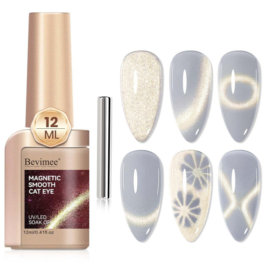 Silver Cat Eye Gel Nail Polish, Magnetic Nail Polish Glitter Holographic With Magnet Gold Shimmer Cateye Effect, UV Velvet Gel Nails Art Manicure Salon DIY Home, 12ML