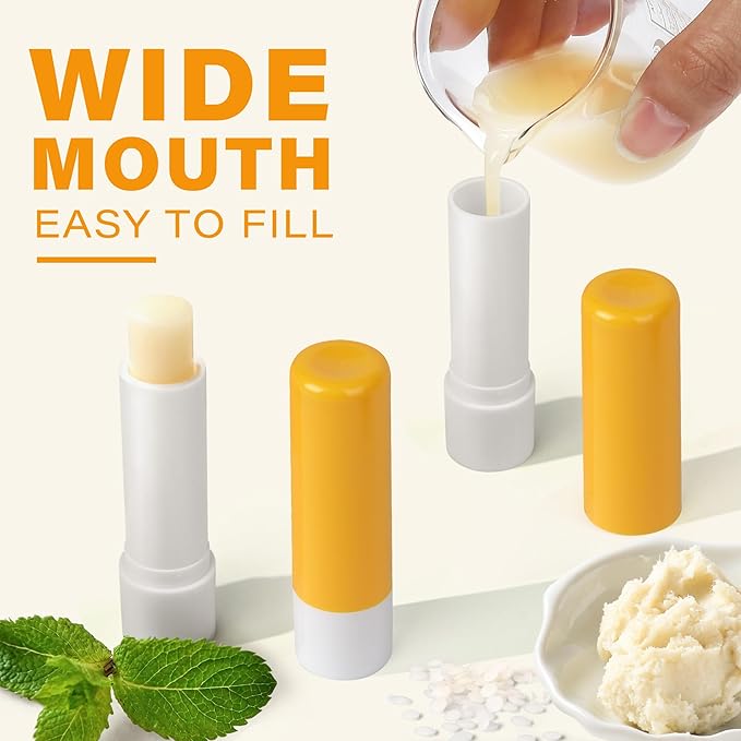 LotFancy Lip Balm Tubes Empty, 28Pcs 4.5ml Lip Balm Container Tubes with Yellow Caps, BPA Free & Leak Free, Refillable