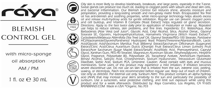 RAYA Blemish Control Gel (703) | Oil Controlling Facial Treatment Serum for Oily and Break-Out Prone Skin | Helps Reduce and Clear Up Blemishes