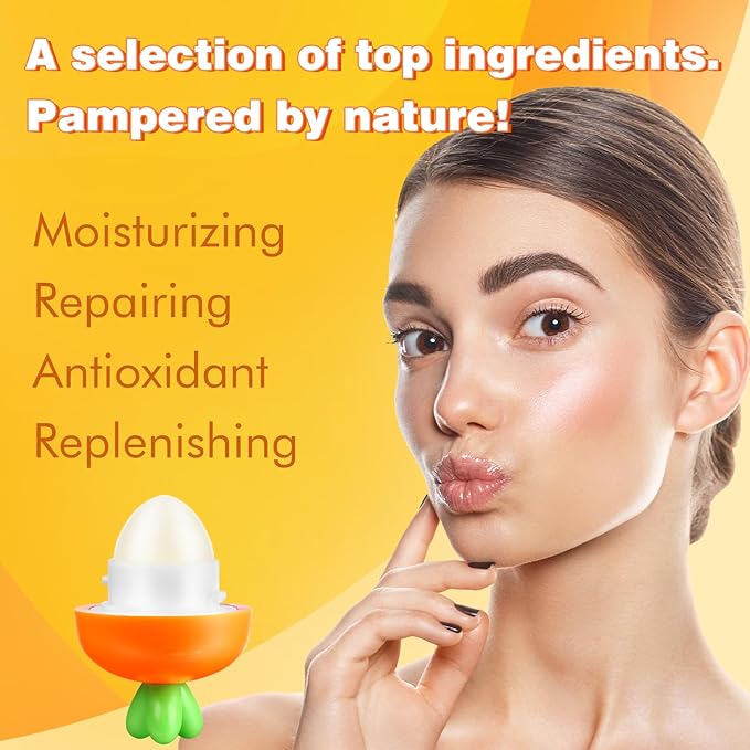KISSIO Lip Balm,Carrot Lip Balm,Lip Care with B5 Panthenol,Macadamia Seed Oil and Olive Oil,Moisturize and Soothe Dry Chapped Lips,Make Lips Soft,Cruelty Free,0.12 oz(03#Carrot)