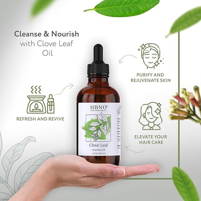 HBNO California Bottled Clove Leaf Essential Oil 4 fl oz (120ml) Value Size - Natural Clove Leaf Oil - Perfect for Cleaning, Aromatherapy, DIY, Soap & Diffuser