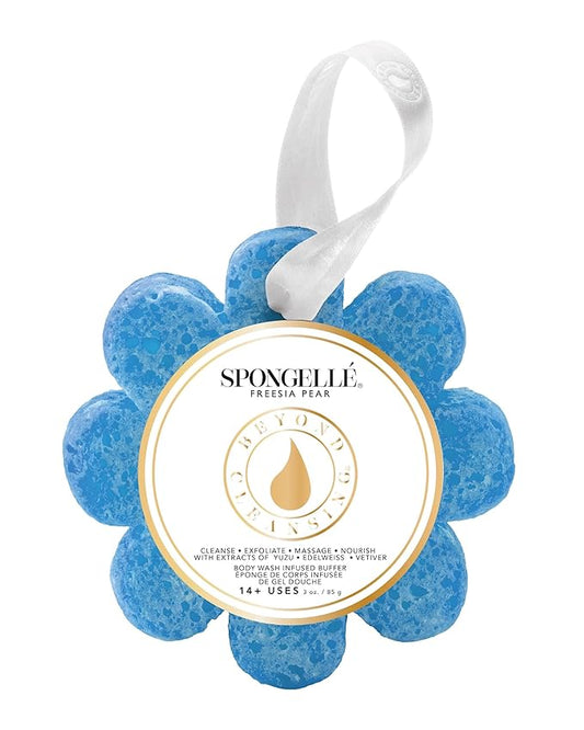 SPONGELLÉ Spongelle Freesia Pear Wild Flower Buffer Body Scrubber | Bath & Shower Loofah for Women | Exfoliator with Body Wash Infused Sponge | 14+ uses
