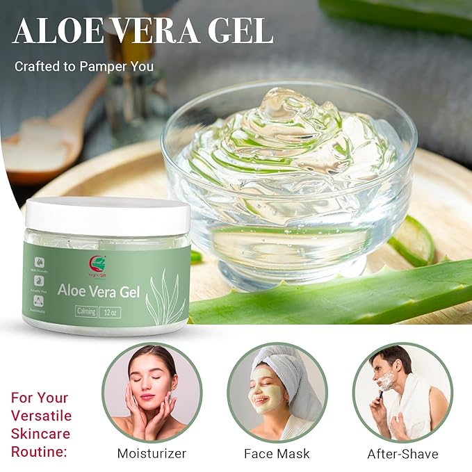 Aloe Vera Gel 12 oz | Unscented | For Face, Scalp & Hair | by Yogi’s Gift®
