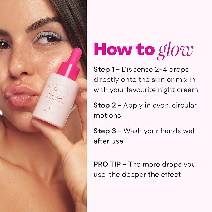 Luna Bronze Good Night Face Tanning Drops | Overnight Face Bronzing Serum for a Luminous, Natural Looking Glow | Hydrating Formula with Vitamin C | Infused with Australian Botanics (30ml/1.01 fl. oz)