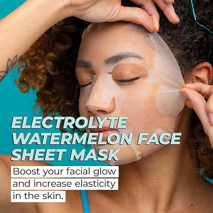 Vitamasques Hydrating Face Masks Electrolyte Watermelon - 7 Pack Korean Sheet Masks for Moisturizing, Plumping & Boosting Elasticity - Vegan Facial Mask Skincare with AHA, BHA, PHA & Niacinamide