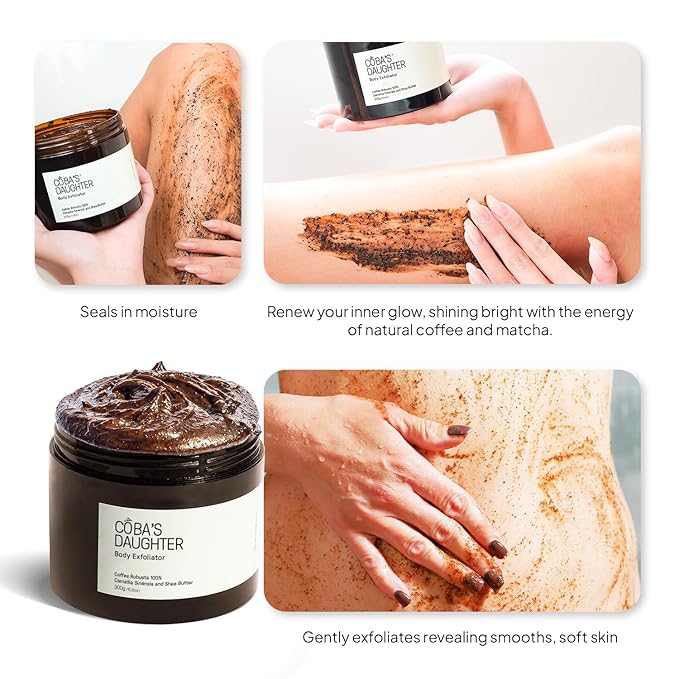 COBA'S DAUGHTER Robusta Coffee Body Scrub| Exfoliating for Cellulite and Stretch Marks, KP Bump Eraser, Strawberry Legs,Underarm | Matcha & Shea Butter | Safe for pregnancy | Vegan Beauty (10.6 Oz)