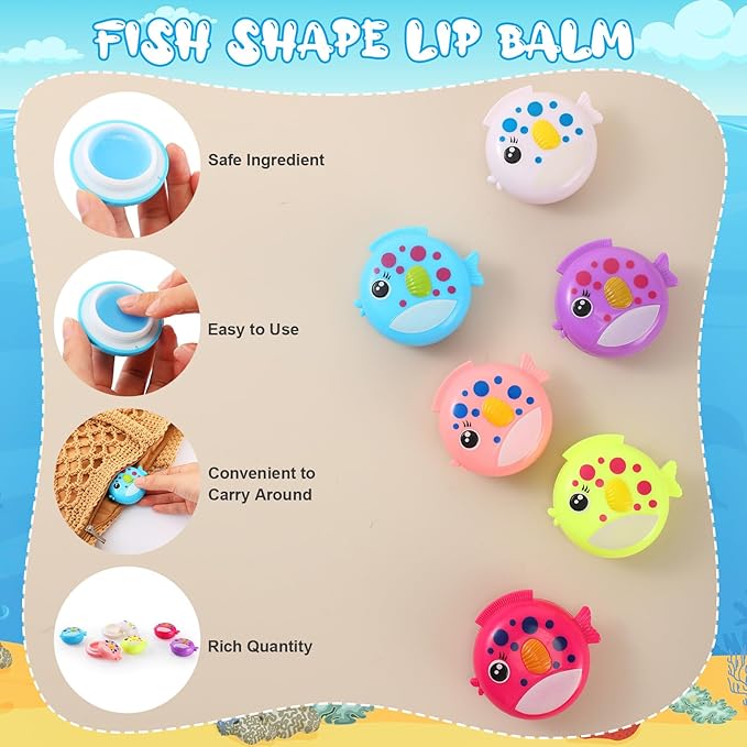 30 Pcs Fish Shape Lip Balm Under the Sea Party Favors Kids Fruit Flavored Lip Balm Ocean Party Favors Classroom Gift Exchange for Children Girls Women Men Students