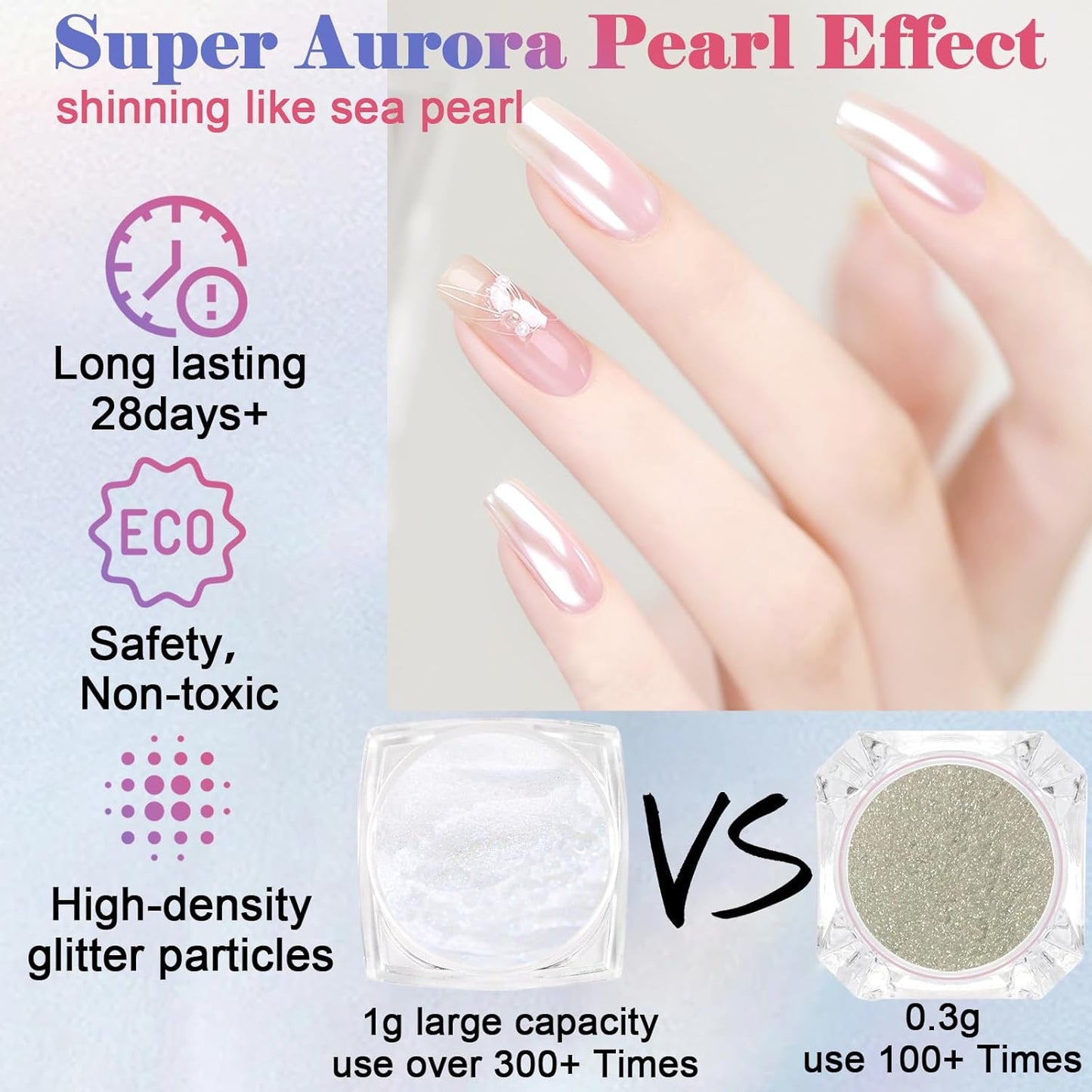 SIUSIO White Pearl Chrome Nail Powder, 2pcs Iridescent Aurora Powder Metallic Mirror Effect Pigment Pearlescent Mermaid Pigment for Nail Art Manicure Decoration Sets
