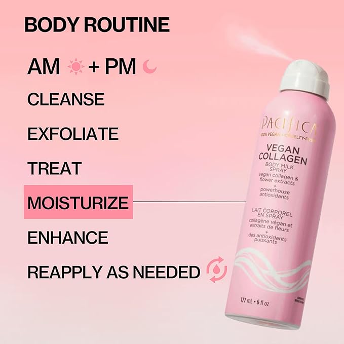 Pacifica Spray Lotion for Body - Vegan Collagen Body Milk Spray – Hydrating Moisturizer Mist Fast-Absorbing Instantly Hydrates & Softens Skin Jasmine & Vanilla Natural Scent Clean Beauty Non-Aerosol