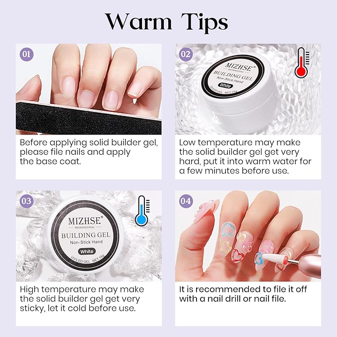MIZHSE Solid Builder Gel, Non-Sticky White Sculpting Gel for Nails, 3D Nail Art Building Carving Modeling Hard Nail Extension Soak Off U V/LED Salon Home DIY 15g/0.5oz