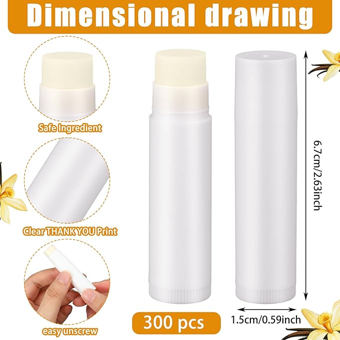 Demissle 300 Pcs Unlabeled Lip Balms Bulk Chapped Stick Blank Mini Lip Balm Gifts Moisturizing Lip Balm Party Favors for Women Homeless Guests Wedding Bridal Shower Baby Shower Favors(Vanilla)