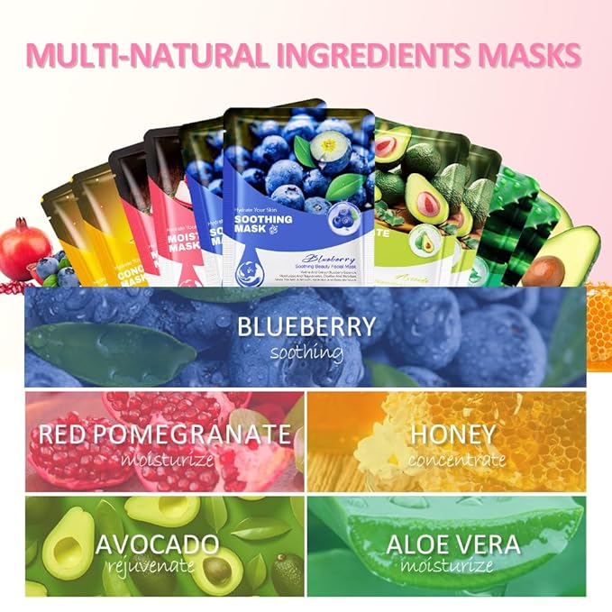 Kaely 10 Pack Variety Face Masks for Kids, Kids Face Mask Spa Day Kit Supplies, Spa Party Favors for Teens Girls Night, Sheet Facial Mask Skincare Gifts Set, Hydrating Soothe for All Skin Types, 04