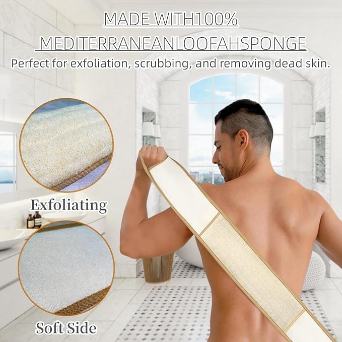 Exfoliating Natural Loofah Sponge Back Scrubber for Shower, Exfoliating Sponge for Shower, Bath Shower Scrubber for Men and Women, Luffa Scrubber to Clean Your Back Deeply Relax Your Body (2 Pack)