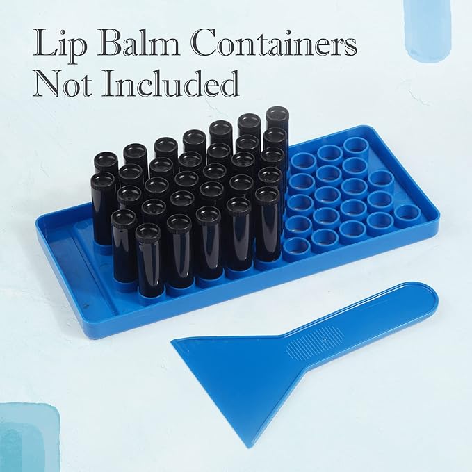 RONRONS Lip Balm Crafting Kit, Professional Lipsticks Filling Tray with 50 Small Holes and Spatula, Easy to Fill 50 Pieces Lipstick Tubes Containers for Business Gifts, Blue