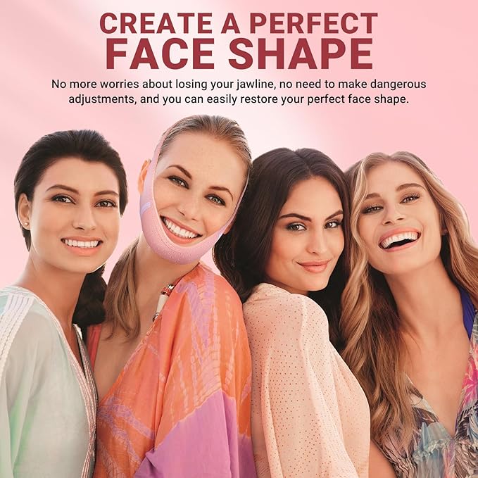 Reusable V Line Lifting Mask with Chin Strap for Sleeping,Face Lift Prevent Sagging, Jaw Exerciser,Pink,M