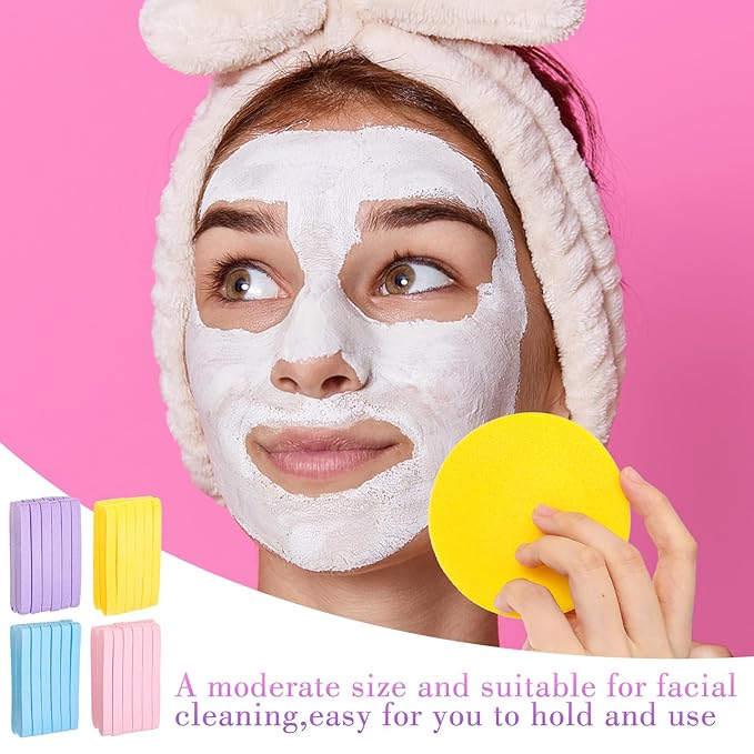 480 Pcs Compressed Facial Sponges 4 Colors Round Compressed Face Sponge for Clean, Reusable Makeup Removal Exfoliating PVA Facial Sponge for Esthetician Women Makeup Removal Wash Face Beauty Mask Spa