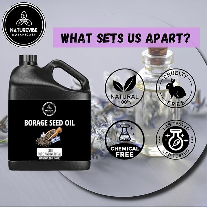 Naturevibe Botanicals Borage Oil 32 Ounces | 100% Pure and Natural | Great for Skin Care and Hair Care