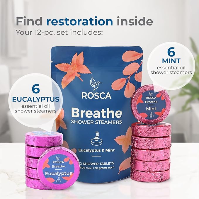 Eucalyptus & Mint Shower Steamers - 12 Aromatherapy Shower Steamer with Essential Oils - Stress Relief Fizzies - Mothers Day Gifts, Relaxation Birthday Gifts for Women and Men
