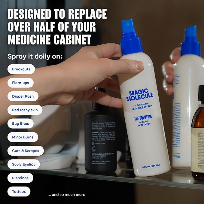 Magic Molecule Skin Cleanser for All Types, Hypochlorous Acid Spray Helps Heal Acne Prone, Eczema and Itchy Rashes and 50 Other Skin Ailments, Safe for Multiple Daily Uses, 8 oz Spray
