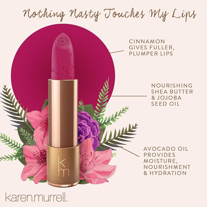 Karen Murrell - Natural Lip Stick 07 Fuchsia Shock - Pink Lipstick - 100% Natural Ingredients, Moisturizes & Hydrates Lips - Paraben & Cruelty Free