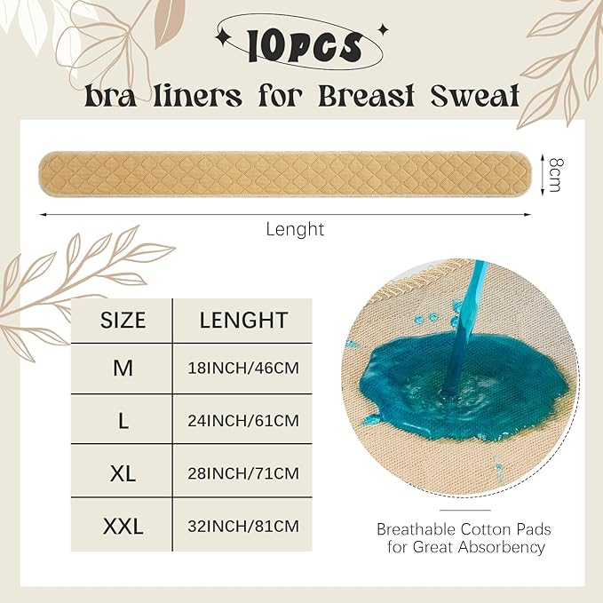 Toulite 10 Pcs Cotton Bra Liners 3 Layer Rectangle Under Bra Pads Sweat Liners for Women Sweating Supplies