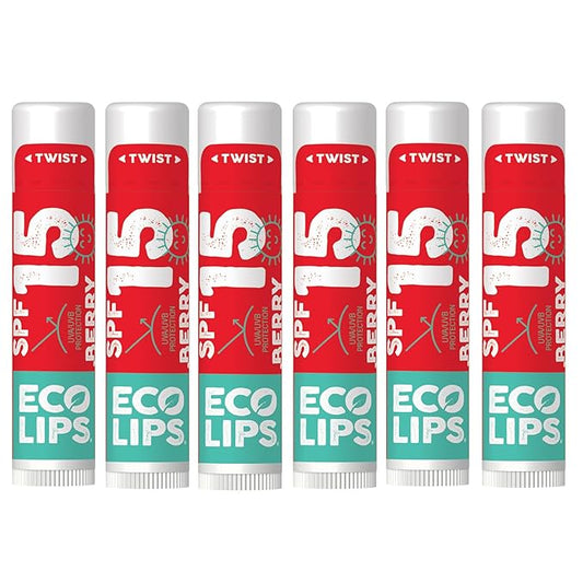 Eco Lips Classic Sport Broad Spectrum Sunscreen Lip Balm 6-Pack - Made in USA (Classic Berry SPF 15)