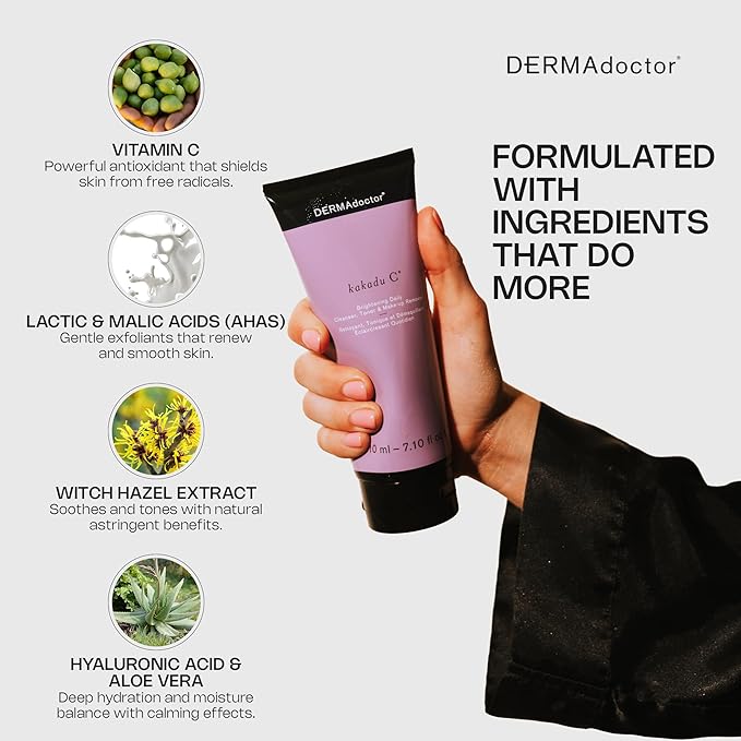 DERMAdoctor Vitamin C Facial Cleanser, Daily Face Wash, Toner, Makeup Remover | High-Potency Vitamin C from Kakadu Plum, Facial cleanser, Face Scrub, Cleanse Pores, Removes oil, Sunscreen, Pollutants
