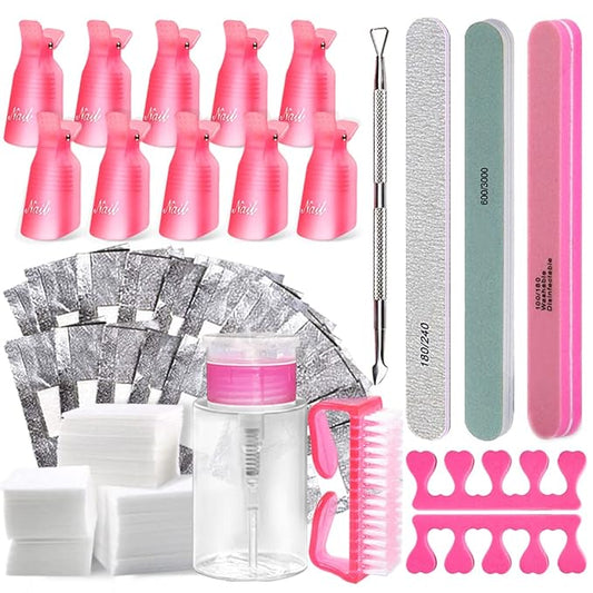 Gel Nail Polish Remover Tools Kit Acetone Acrylic Nails Tool Sets, With Nail Clips, Wipes, Cutter, Pump, Nail Buffer Shiner Files, Brush
