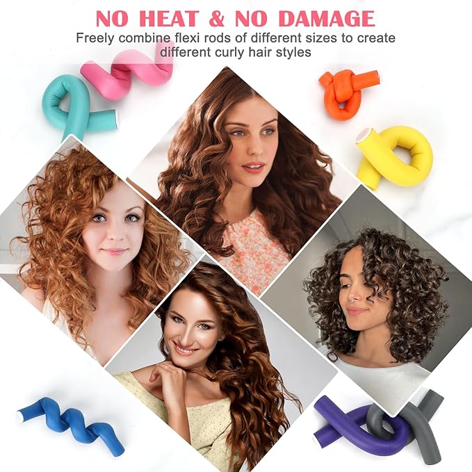 AIDUCHO Heatless Hair Curlers 42PCS Flexible Hair Rollers 7" Soft Foam Hair Curlers No Heat Bendable Curling Rods for Short Medium Long Hair, 7 Colors & Sizes